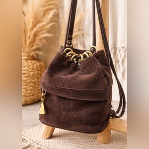 ✨ Americana by Sharif Brown Suede Mini Bucket Backpack / Crossbody ✨